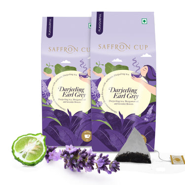 Saffron Cup Darjeeling Earl Grey Black Tea - 40 Pyramid Tea Bags, Pack of 2
